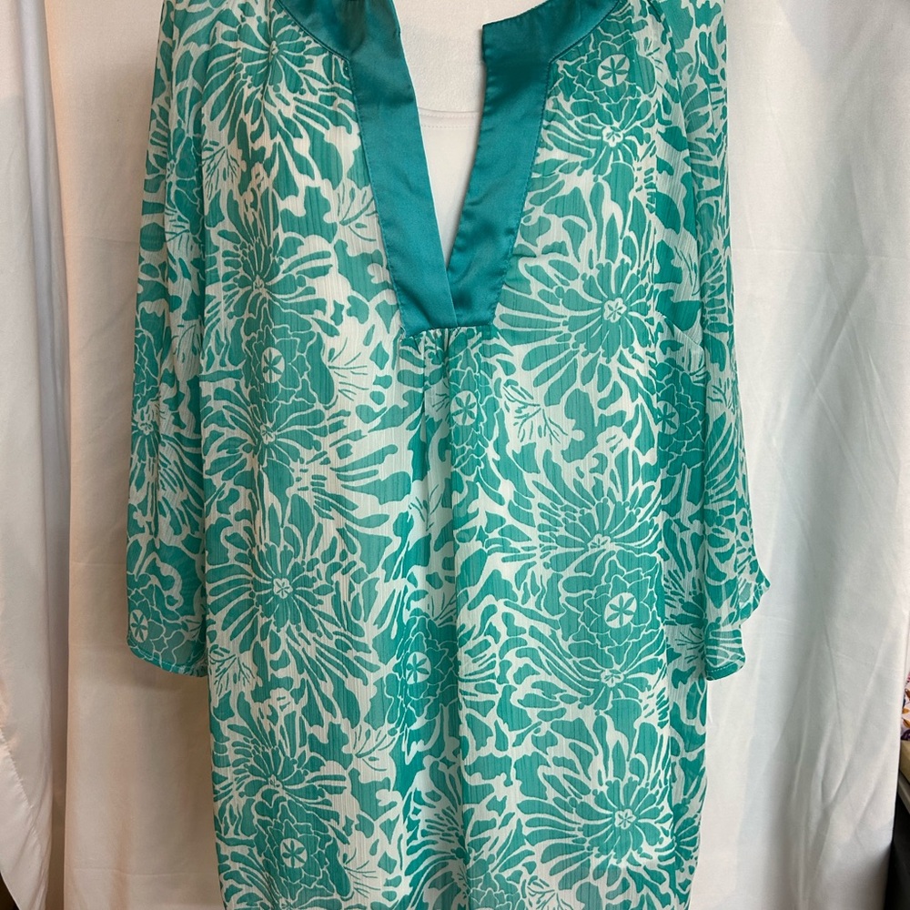 Sag Harbor Teal Floral Patterned Tunic